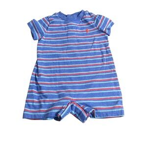 Polo Ralph Lauren blue red striped short sleeve short henley one piece SIZE 0-3M